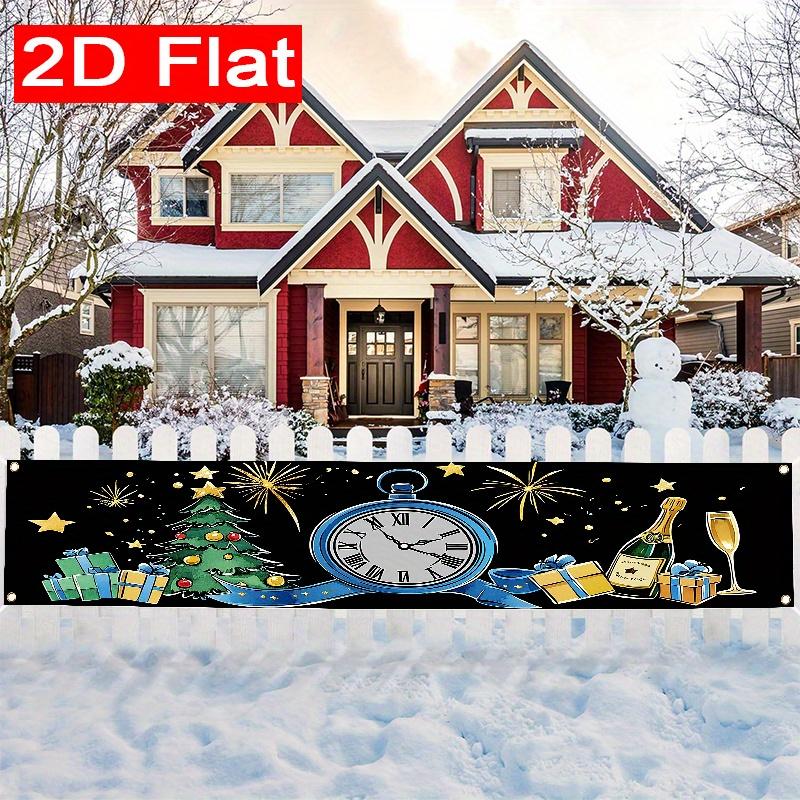 Merry Christmas & Happy New Year Banner, Polyester Outdoor Garden Porch Fence Wall Holiday Decoration