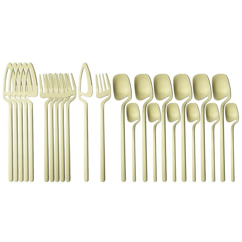 24dílná barevná sada příborů, nová sada nožů, vidliček, lžíc a nádobí z nerezové oceli 18/10, sada kuchyňského stříbra