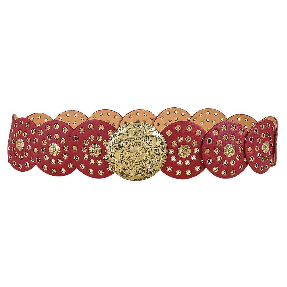 Vintage Cowgirl Buckle Belt Colorful Round PU Hollow Belt Cowboy Waistband  Waist Accessories