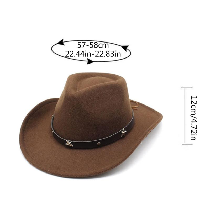 Lightweight Cowgirl Hat with Alloy Rivet Woman Ladies Cowboy Hat Party Western Style Hat Winter Outdoor Sunproof Hat