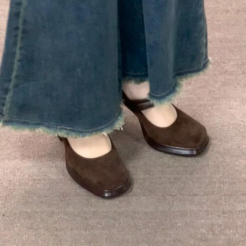 Women's New Summer Retro High Heels Shoes Thick Heel Comfortable Shoes Waterproof Platform Short Women Club Mary Jane Shoes Pump