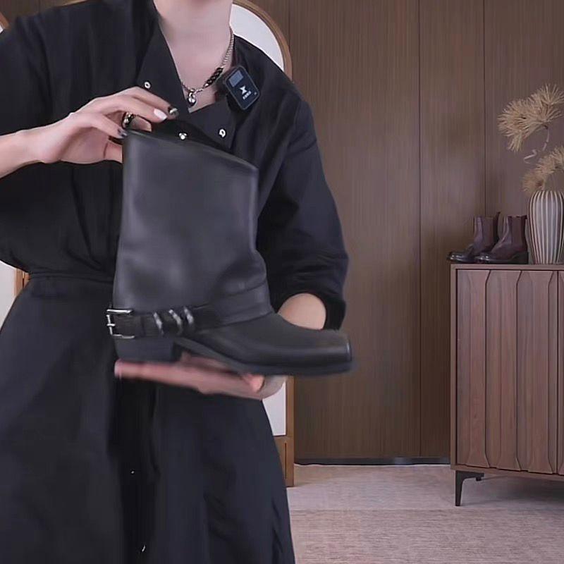 Women's Autumn Ankle Boots Fashion Plus Size 43 Comfort Booties Women Chunky Heels Belt Buckle Roman Boots