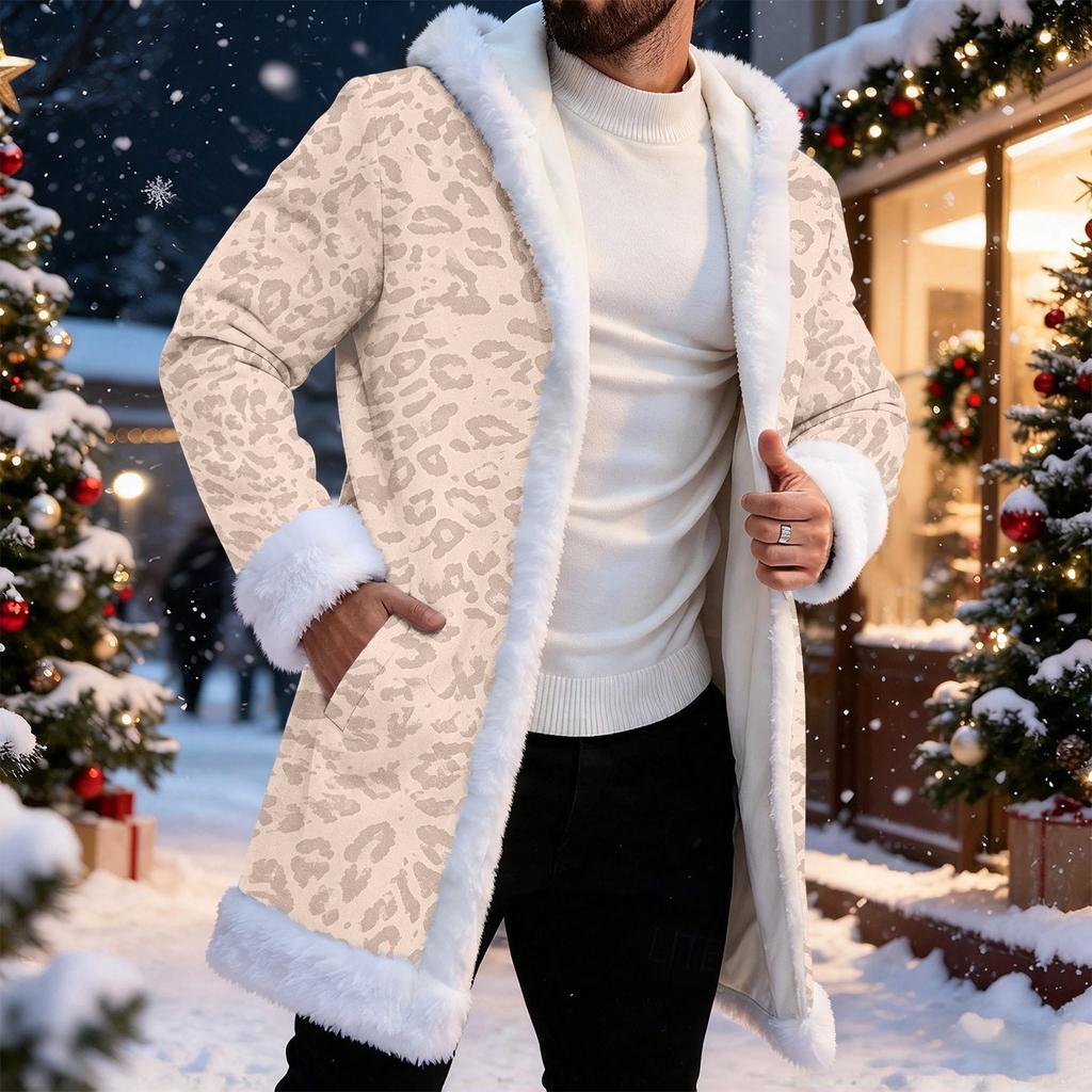Men's Casual Leopard Print Jacket Outerwear for Fall Winter and Everyday Wear