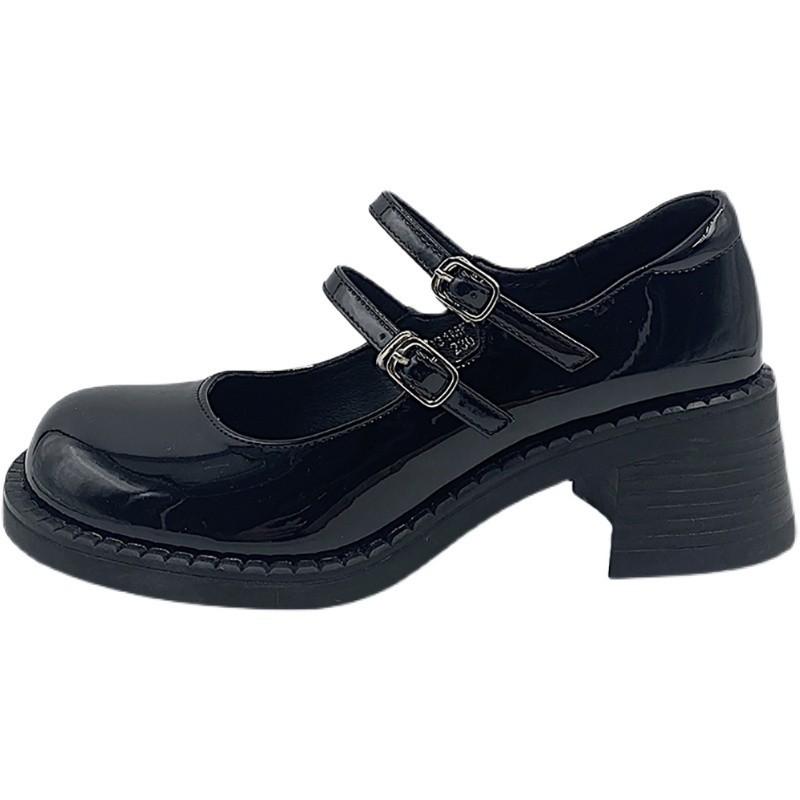 Mary Jane single shoes women's high heels new retro gentle shoes black thick heels small leather shoes