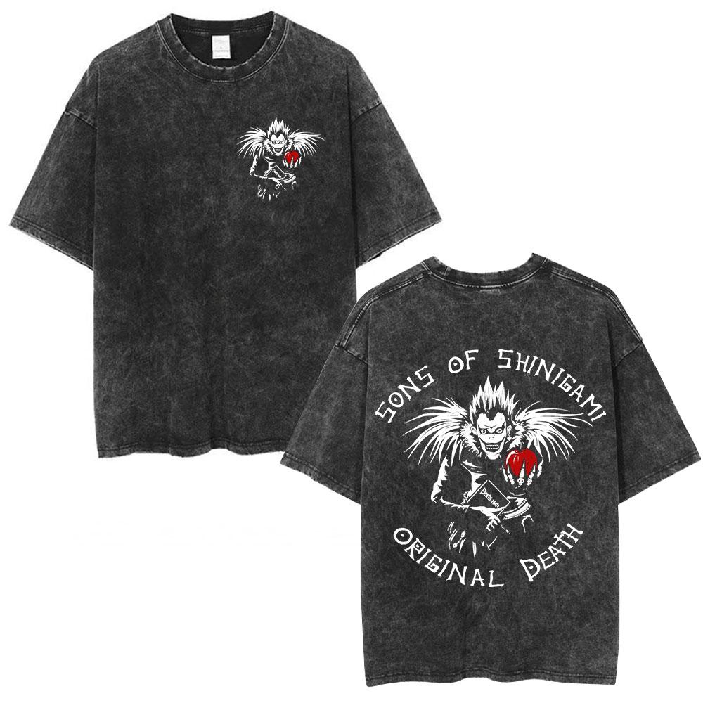 Vintage Washed Anime Death Note Ryuk Yagami Light LLawliet T Shirts Mens Women Cotton Tee Shirt Fashion Short Sleeve Tshirts
