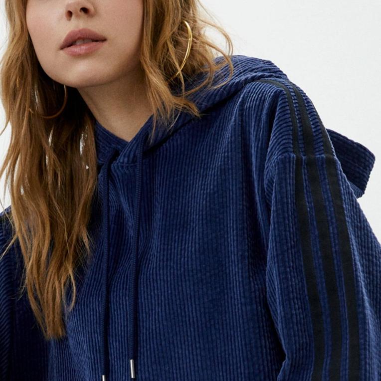 adidas X Ivy Park Halls Of Ivy Series Solid Color Soft Comfortable Corduroy Hoodie Unisex Hoodies Blue HG2521