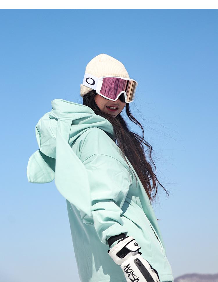 Unisex Winter Waterproof Rabbit Ear Ski Suit: Silver Fox Fleece One-Piece Plus Size Windproof Jacket