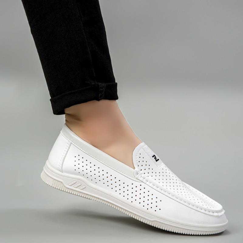 

Мужские кожаные сандалии, новые, из коровьей кожи, с внутренней высотой, деловые повседневные кожаные туфли, дышащие, белые, полые туфли-дуду 44 белый