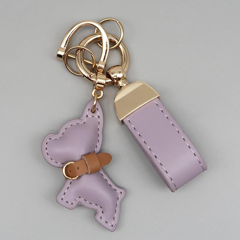 1 Piece Multi-color Leather French Bulldog Puppy Car Keychain Creative Gift Bag Pendant Ornament Cute Car Key Chain