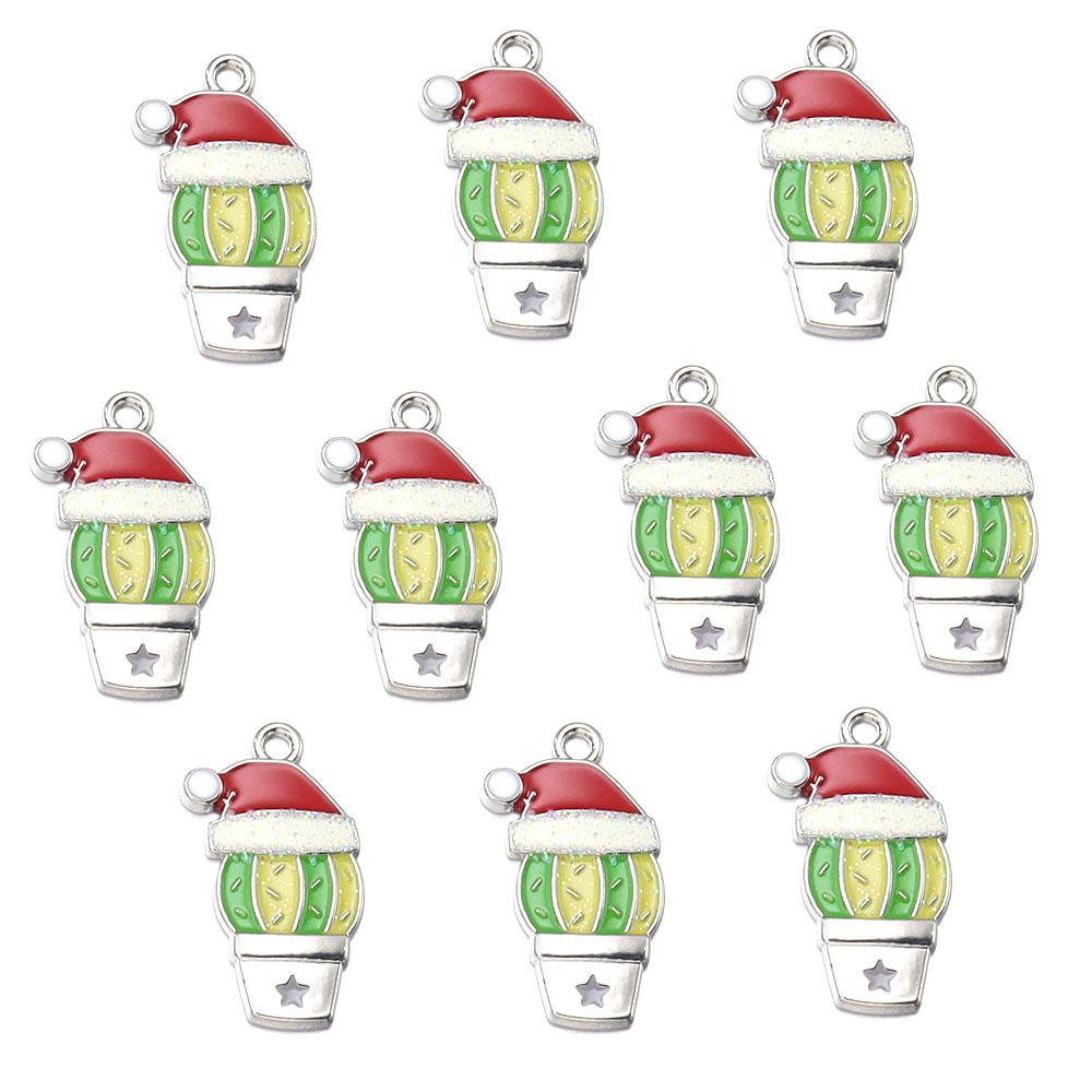 10pcs/lot Alloy Drop Oil Pendants Flower Alpaca Cactus Shaped Charm For DIY Fashion Christmas Necklace Earrings Jewelry Gifts