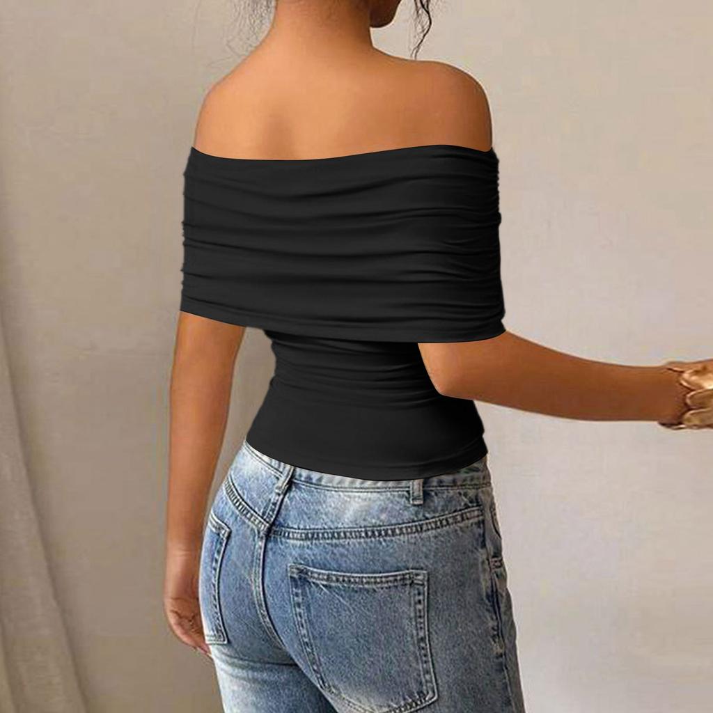 Women's Fashionable And Versatile Color Strapless Off-shoulder Irregular T-shirt Top