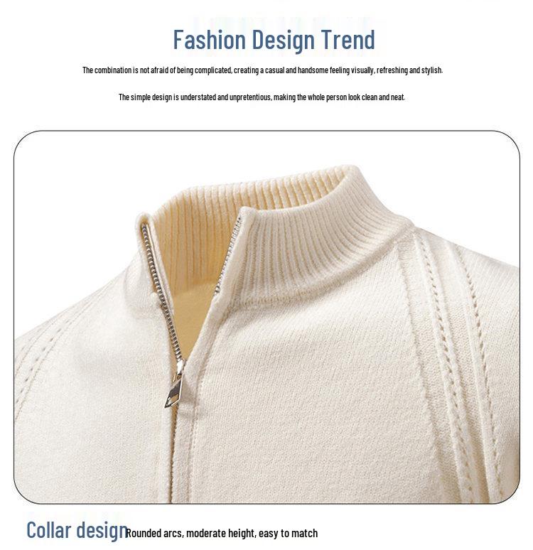 Men's Solid Color Stand Collar Half-Zip Sweater for Autumn/Winter - European & American Casual Knit Pullover