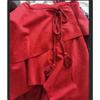 Women's Faux Suede Skirt Boho High Waist Irregular Handkerchief Hem Tie Front Tassel Mid Calf Length Western Style