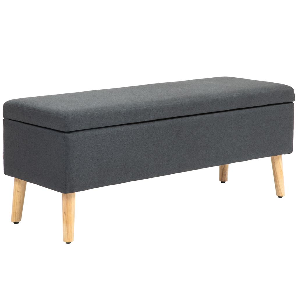 Upholstered Bench with Storage, Bed Bench in Linen Look, Rubberwood, 110 x 39 x 45 cm, Dark Grey
