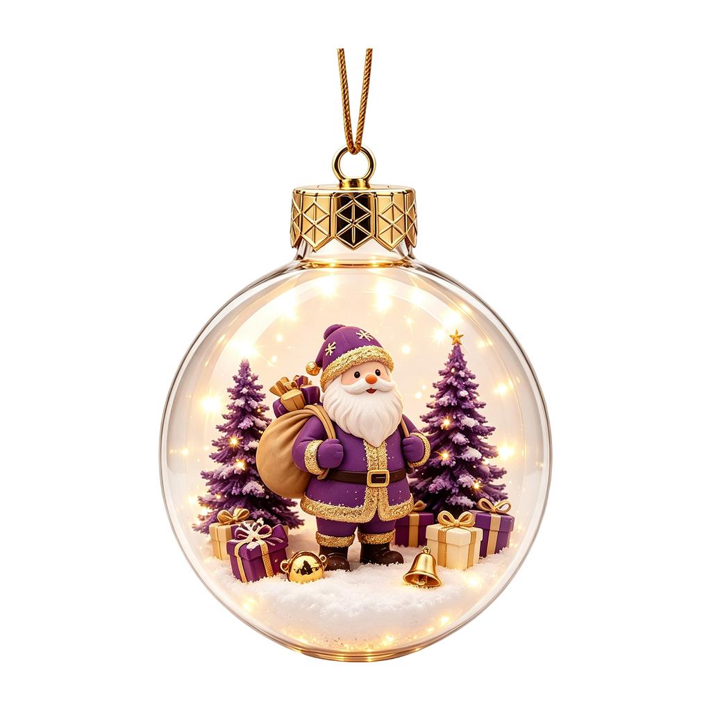 Purple 3D Christmas Tree Ornament with Warm Light, Transparent Ball with Christmas Scene, Festive Hanging Decoration for Christmas Tree