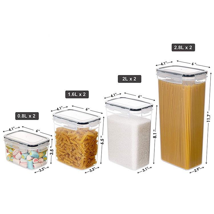 8-Piece Airtight Plastic Storage Jar Set for Whole Grains, Small Square Containers, PP Material