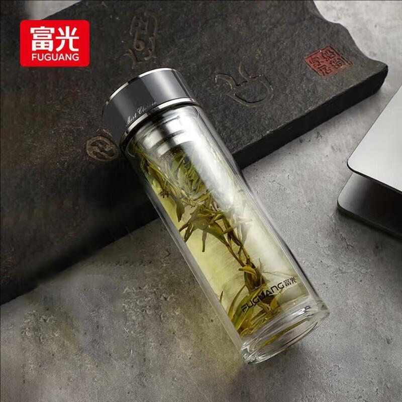 Fuguan Double-Wall Antibacterial Glass Portable Water Bottle 330ml