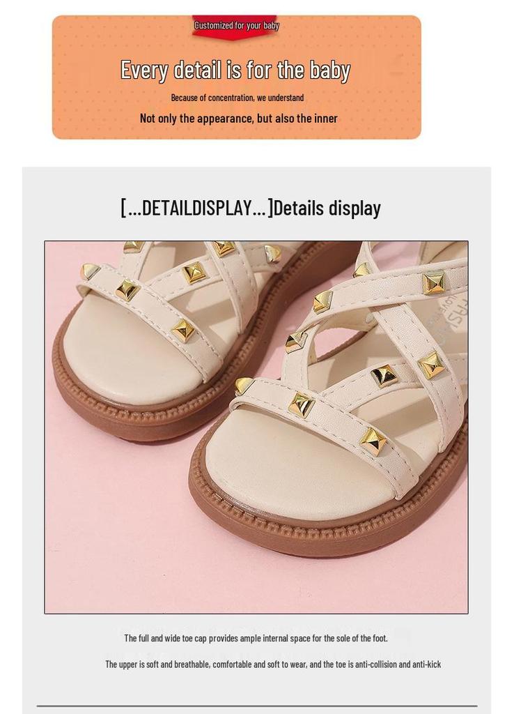 Summer 2026 Girls' Stylish Princess Sandals: Soft Sole Roman Style Baby Shoes