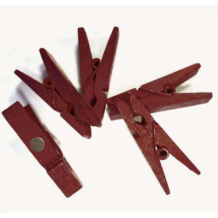 Mini dřevěné kolíčky s magnetem bordó 3,5 cm 8 kusů