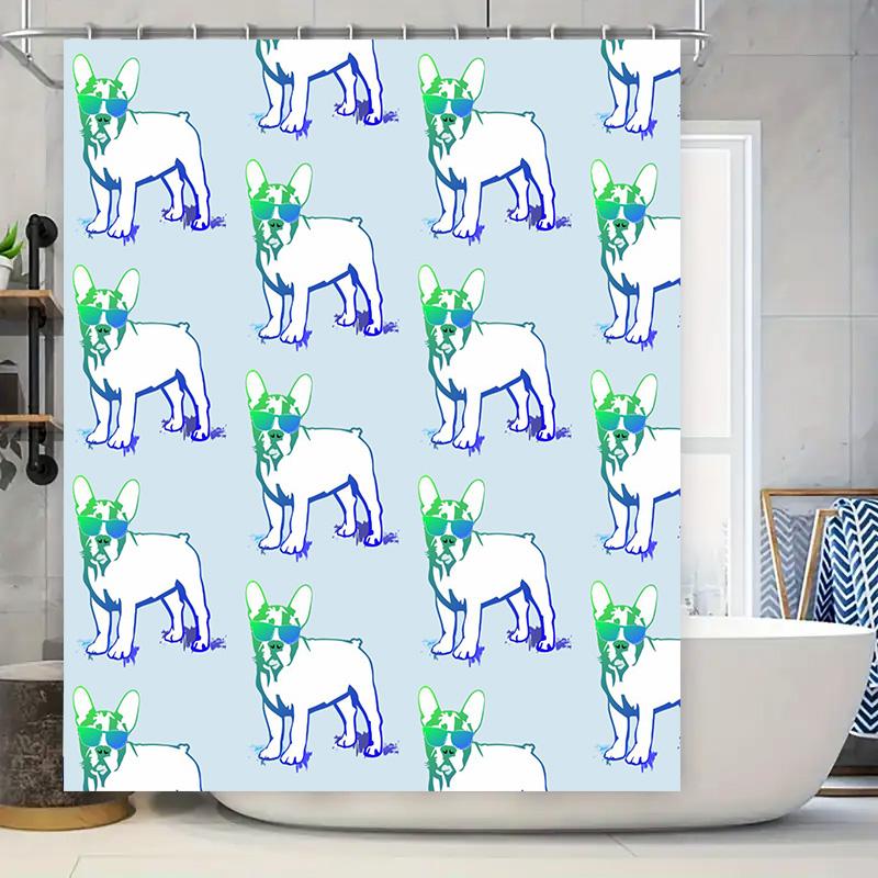 Animal Print Shower Curtain Blue Dog Pattern Bath Decor Pet Lovers Gift Idea Polyester Fabric Waterproof 72''x84'' (183cm x 213c
