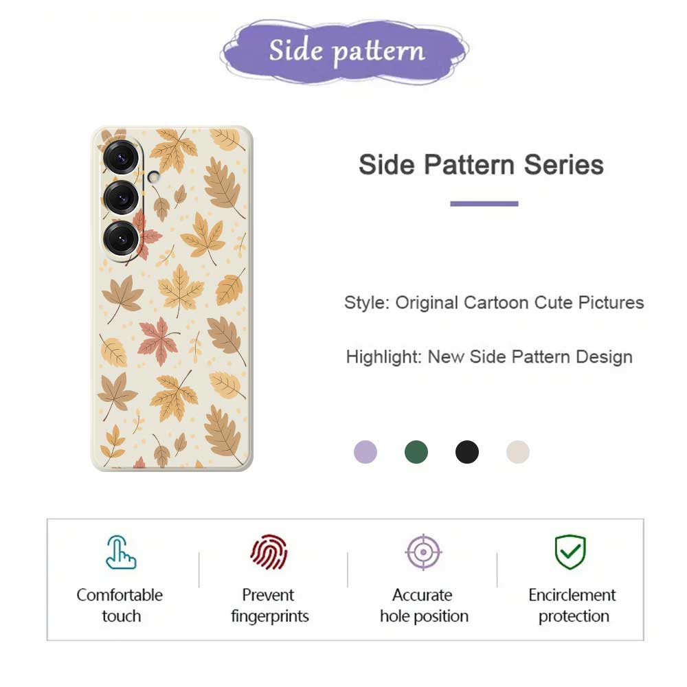 For Samsung Galaxy S25 Case Leaves Pattern Printing Straight Edge TPU Phone Back Cover