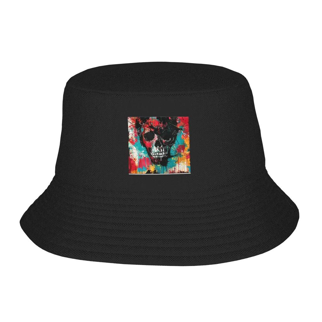 Skull Painting Design Bucket Hat Summer FisherUnisex Hat Outdoor Sun Protection Fishing Hunting Cap Unisex Ladies Sun Hat