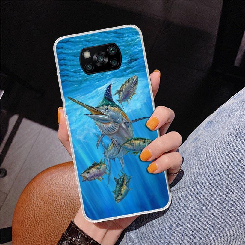 Offshore Angling Fishing Fish Rod Phone Case For Xiaomi Poco X7 X6 X5 Pro F7 Ultra Redmi 15C 15 13C 13 12C 12 10 10A 10C 9 9A 9C