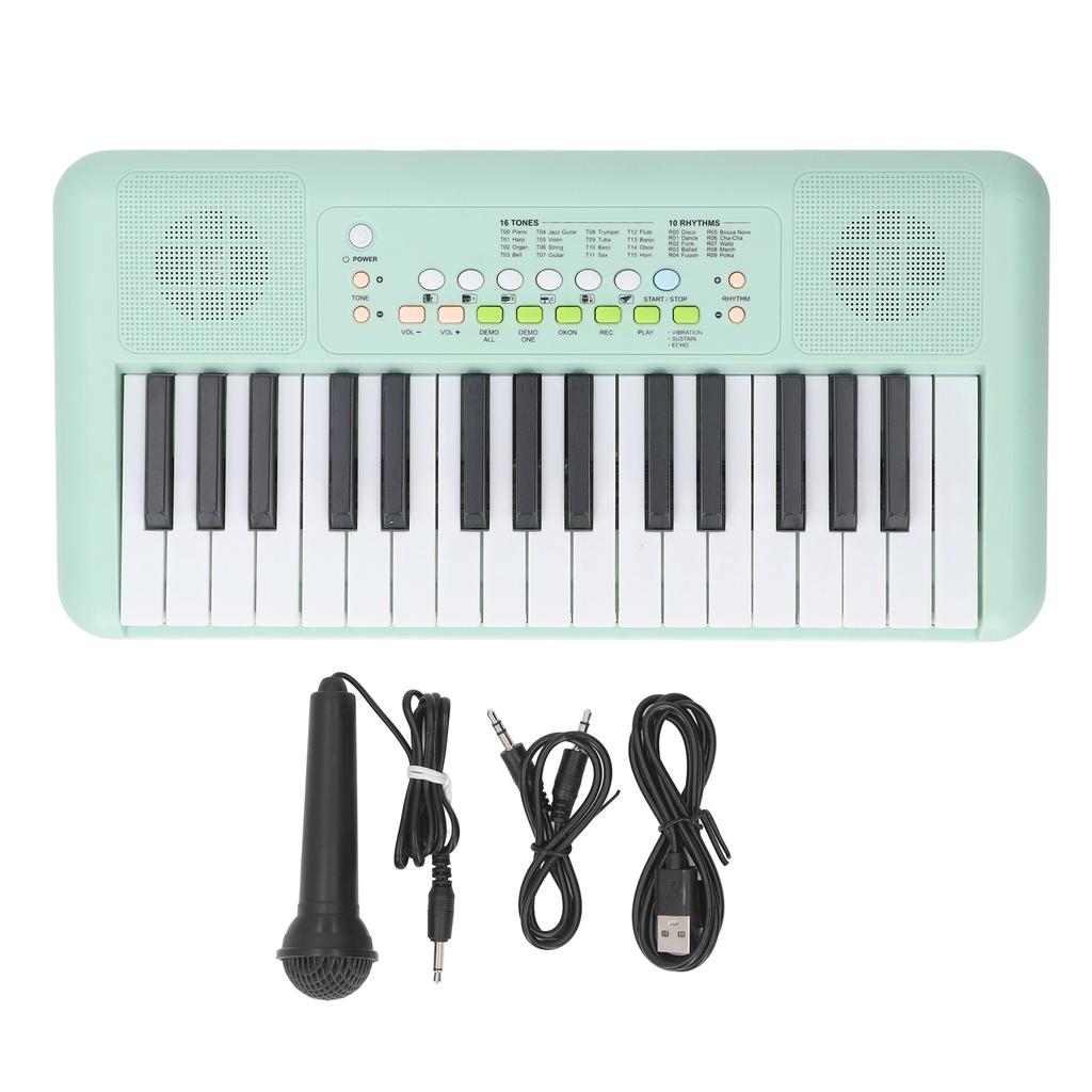 32 Key Electronic Keyboard 16 Tones 10 Rhythms Vibrato Sustain Echo Effects Electronic Piano Keyboard with Microphone