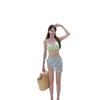 Dopamine Color Split Swimsuit Female Solid Color Thin Sexy Pure Desire Korean Version Ins Bikini Gauze Skirt Three-piece Set