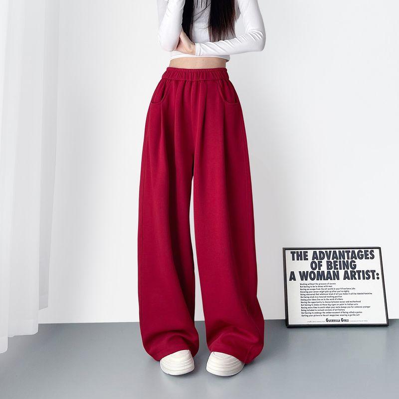 Black Sweatpants, Loose-Fitting Wide-Leg Pants for Women, Winter, for Chubby Girls, Lazy Style, Relaxed Fit, Fleece-Lined, Sporty Casual Pants