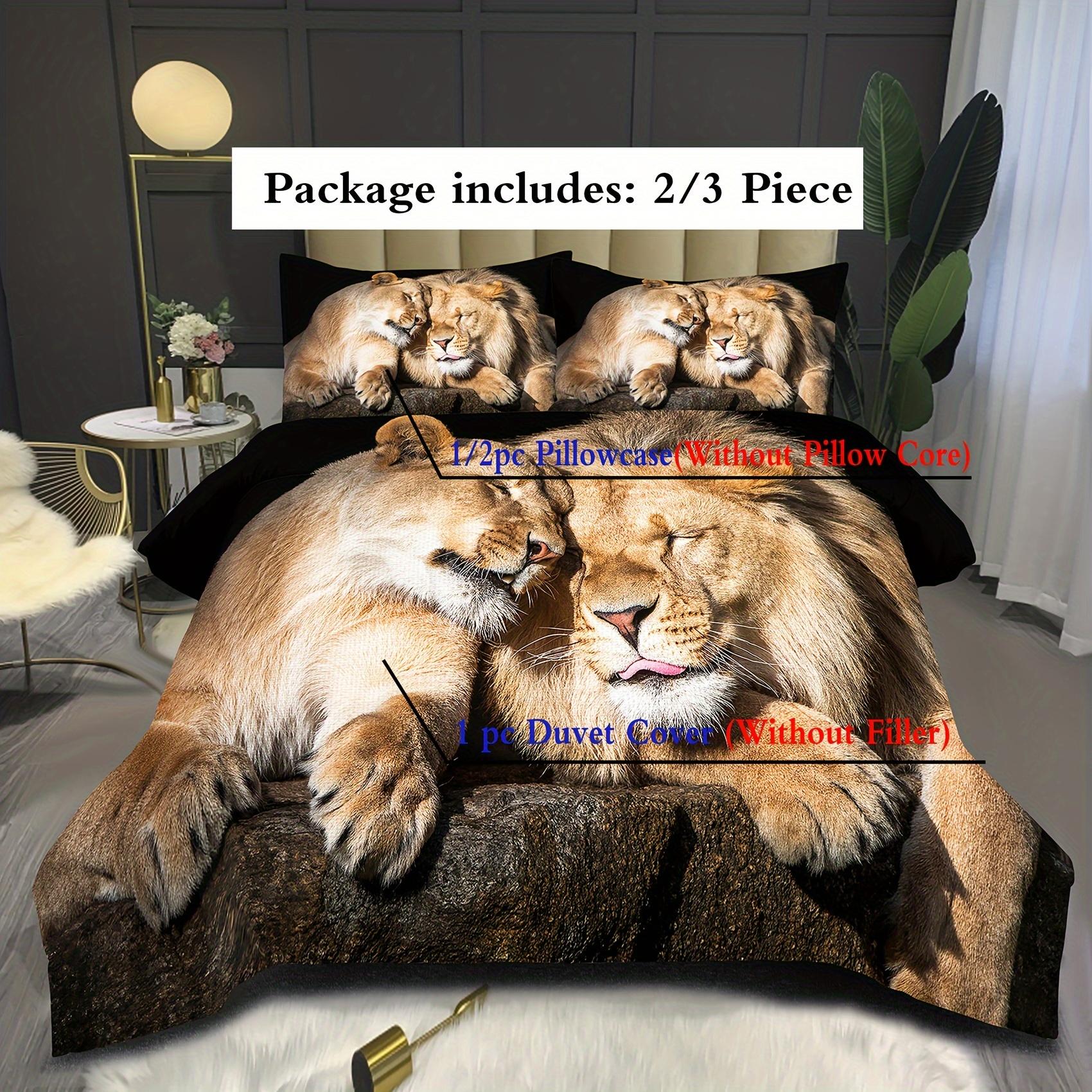 

Sleeping Lion Couple Bedding Set Funny 3D Print Duvet Cover Pillowcase Wrinkle Resistant Anti-Slip Durable For Bedroom Decor AU Double(180x210cm)