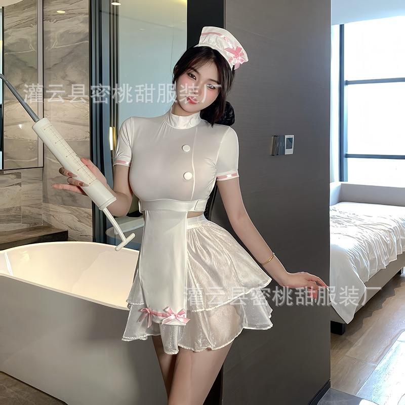 Sexy Lingerie Sexy Temptation Little Nurse Cosplay Hot Halter Top Transparent Skirt