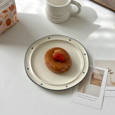 Japanese Minimalist Tableware Korean Ins Style Ceramic Cake Plate Polka Dot Plate Good-looking Plate High Beauty Breakfast