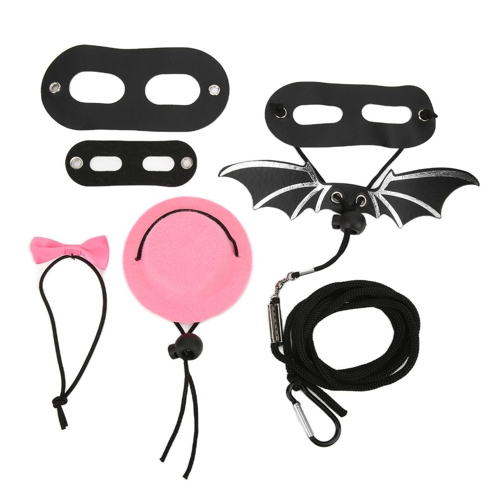 Reptile Harness and Leash Adjustable Lizard Traction Rope Hat Bowtie Set for Small Pet Animals(Pink