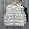 white duck down wavy down vest women's short, autumn and winter new knitted splicing vest crew neck jacket tide