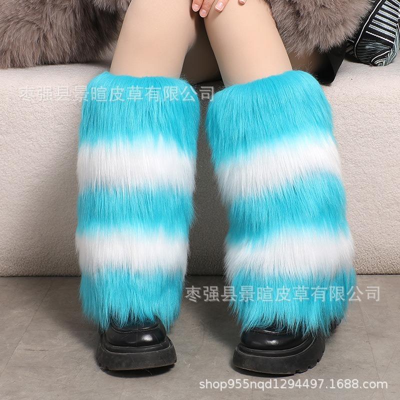 Subculture White Fluffy Socks Cover Women's Q Show Leg Ring Medium Tube Calf Socks Star Element Plush Leg Cover K