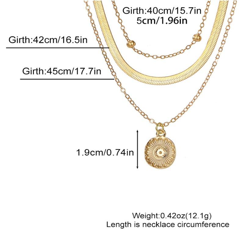 Stainless Steel Three Layer Round Pendant Necklace for Women Fashion Simple Flat Snake Chain Beads Jewelry Party Gift