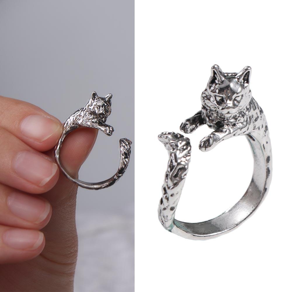 Vintage Kitty Cat Opening Rings Adjustable Cat Shape Ring Creative Animal Delicate Rings  Men Women