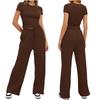 Solid Color Casual Long Sleeve Set Top High Waisted Wide Leg Pants Sportswear