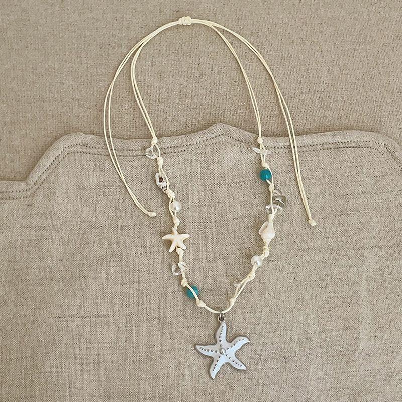 Wax rope starfish shell pearl necklace seaside vacation wind collarbone chain summer fresh and sweet high-end necklace women
