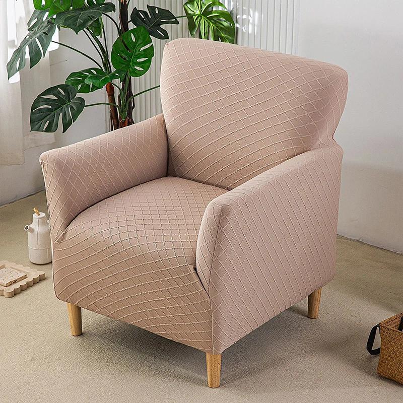 1pc Grid Jacquard Club Chair Cover Stretch Tub Armchair Slipcovers Elastic Single Sofa Couch Covers Living Room Bar Hotel