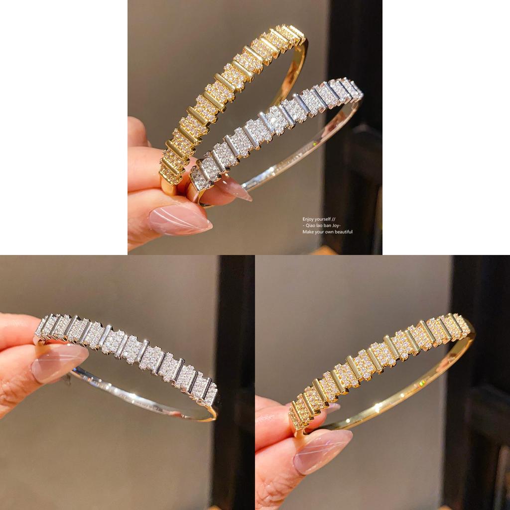 18k Gold Plated Zircon Bracelet With Geometric Design For Elegant Women