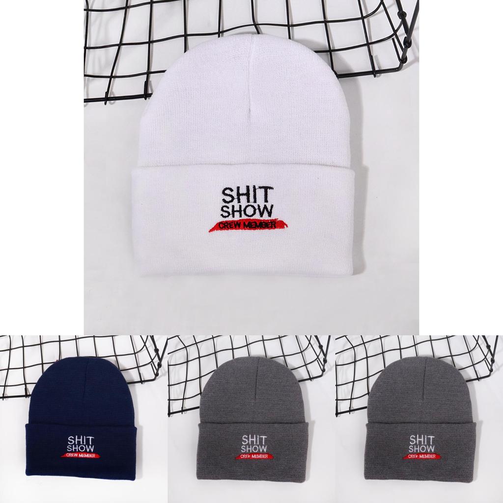 Knit Hat With Shit Show Letters Embroidered For Autumn Winter Warmth Street Fashion