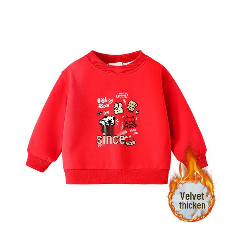 Child's Warm Cartoon Sweatshirt: Velvet, Thick, Long-Sleeve, Winter-Ready, Korean Casual Style—No Hood