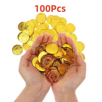 100Pcs Simulation Plastic Gold Coins Props Pirates Gold Coins Game Accessary Funny Playing Toys For Kids Children'S Gift