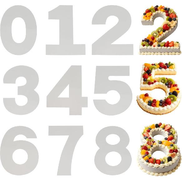 Number Cake Mold Baking Forms Moulds, 9 Pieces 0-8 Cake Number Stencils, 12 Inch Numbers Cake Pans, Flat Plastic Mold Numerical Templates Cutting for 10 inch