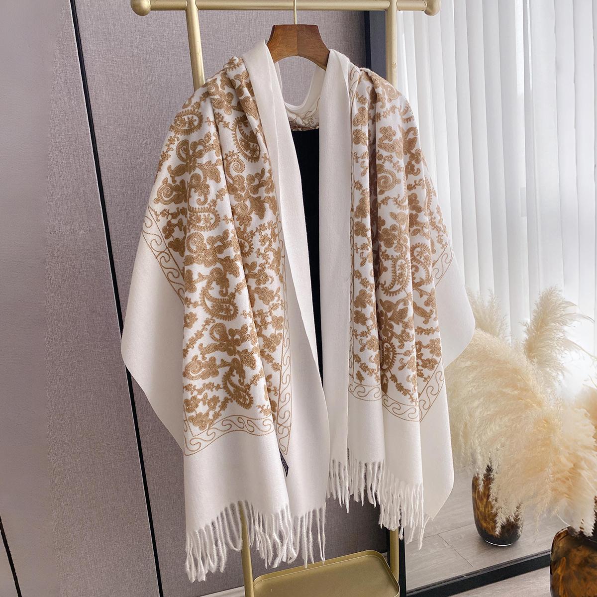 

Luxury Design Winter Embroidery Cashmere Scarves High Quality Women Thicken Tassels Wrap Shawl Ladies Warm Wool Pashmina Scarf