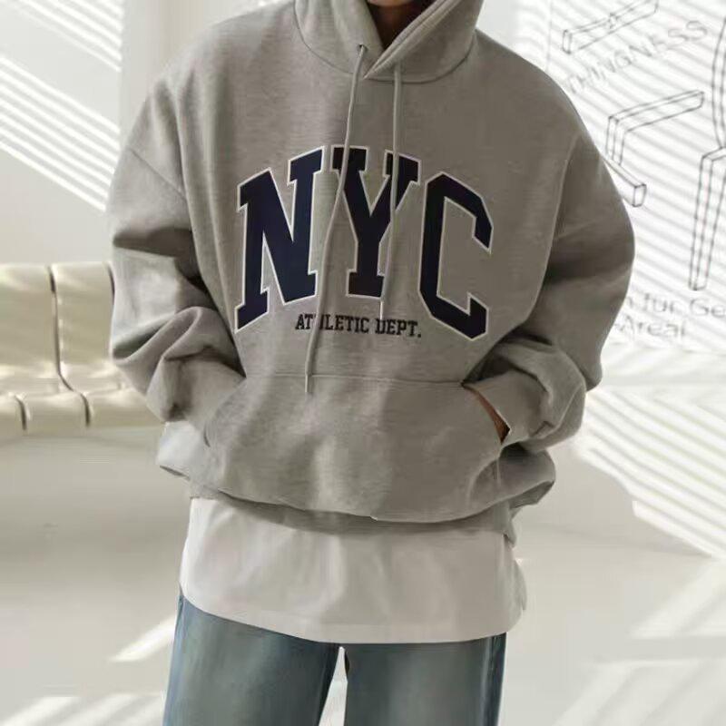 

Мужская толстовка с флисовой подкладкой 2025: Весенне-осенняя куртка в гонконгском стиле свободного кроя, с модным принтом букв бренда, универсальная 2XL