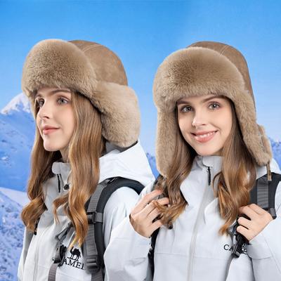 Winter Outdoor Windproof Ear Protection Pullover Hat Big Head Circumference Thickened Plush Lei Feng Hat Riding Cold Warm Hat Women