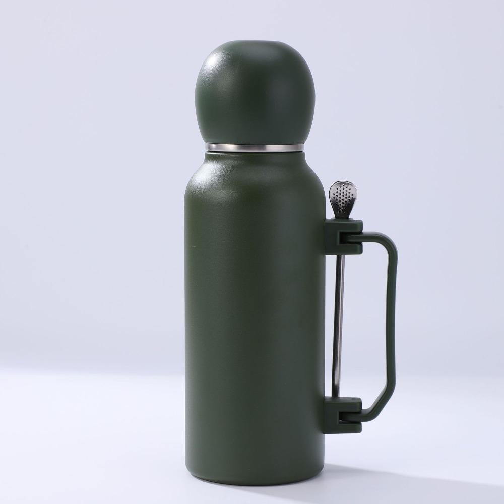 Portable Stainless Steel Insulated Bottle 1200ml Large Capacity Vacuum Flask with Straw Spoon Leak Proof Sports Water Bottle
